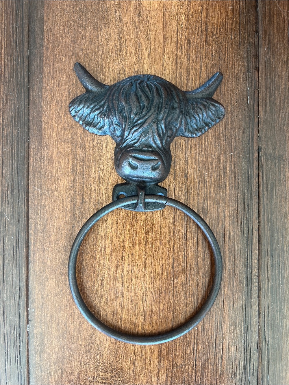 Highland Cow Wall Towel Ring in Dark Brown